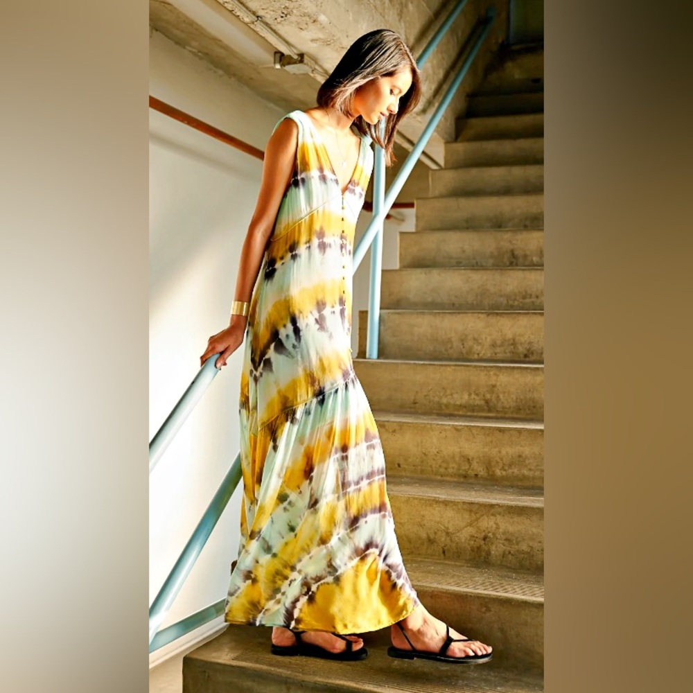 Young Fabulous and Broke Raquel tie dye maxi dress Olive Harmony Wash